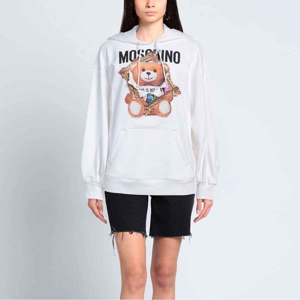 Moschino White Sweater with Bear Graphic